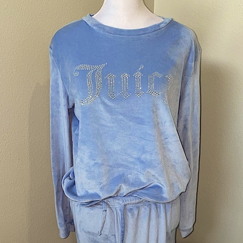 Juicy Couture Rhinestone Sweatshirt Velour Montana Blue Size Large women’s soft